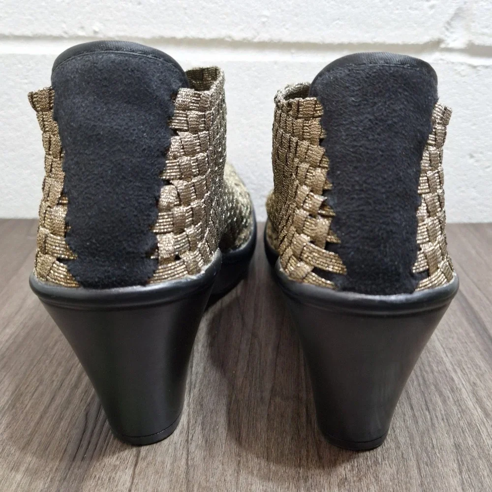 Corkys Womens 8 Hot Gold Metallic Woven Elastic Block Heel Ankle Boots Breatable